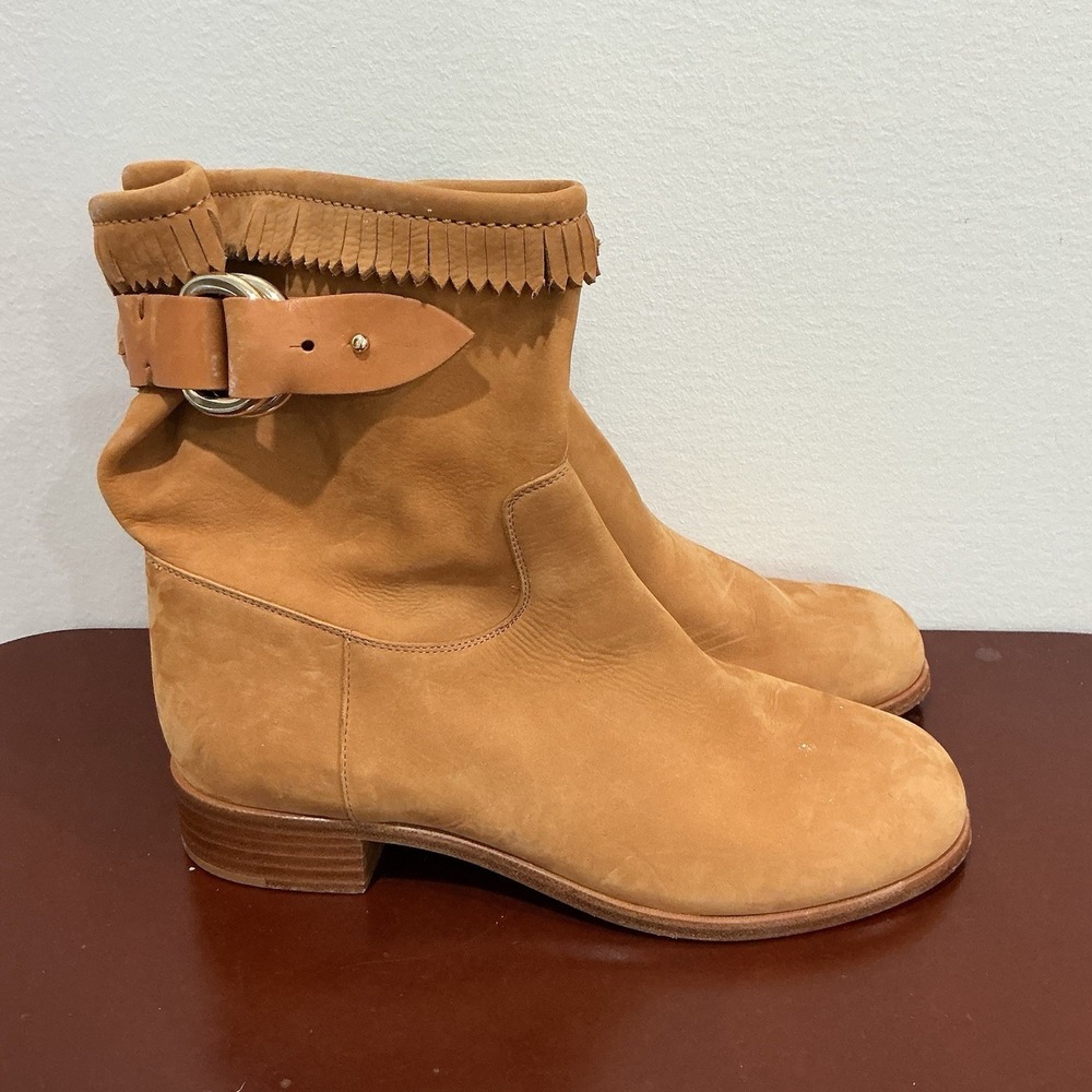 Frye Ricki Ring Tan Nubuck Fringe Leather Suede Ankle Boots Womens Sz 7 Western